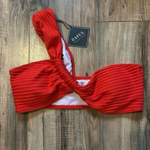 NWT Zaful Red Textured One Shoulder Bikini Top Size Medium